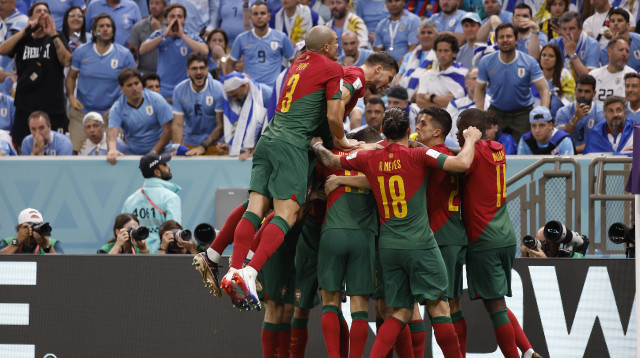 מונדיאל 2022: נבחרת פורטוגל חוגגת מול אורוגוואי (צילום:  Yukihito Taguchi-USA TODAY Sports)