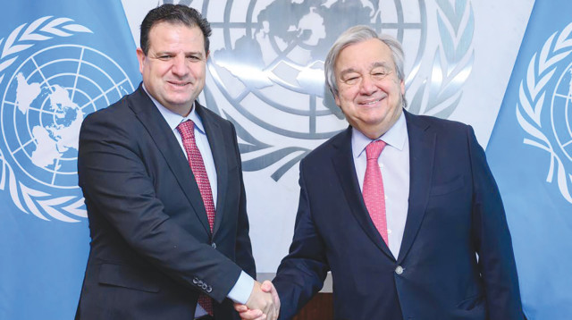 איימן עודה ומזכל האו"ם אנטוניו גוטרש (צילום: דוברות חד"ש)