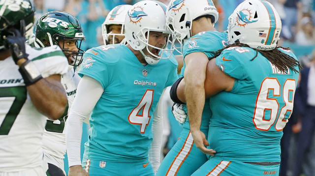 ניצחון מכוער שווה כרטיס לפלייאוף. הדולפינס חוגגים (צילום: GettyImages, Cliff Hawkins)