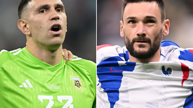 הוגו לוריס, שוער נבחרת צרפת לצד אמיליאנו מרטינס, שוער נבחרת ארגנטינה (צילום: GettyImages)