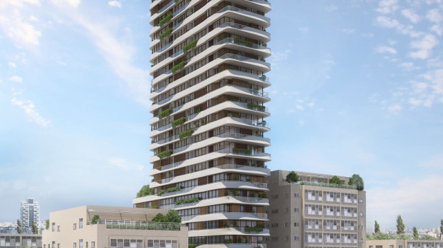 הדמיית המגדל החדש בגבעתיים. "הגדלה משמעותית של היצע דירות קטנות להשכרה" (צילום: גנות לרמן אדריכלים)