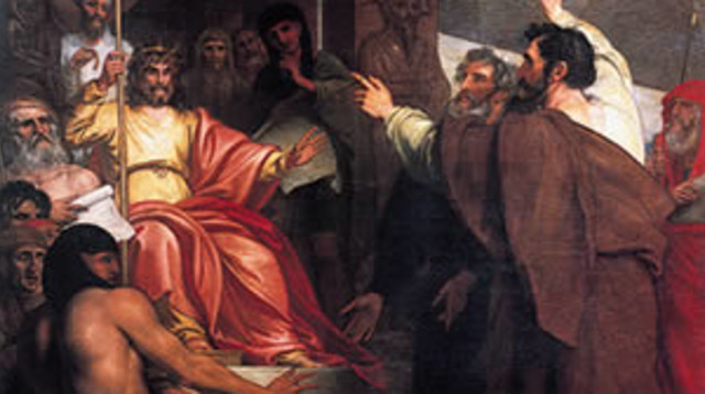 משה ואהרן לפני פרעה, ציור של בנג'מין וסט (צילום: נחלת הכלל)