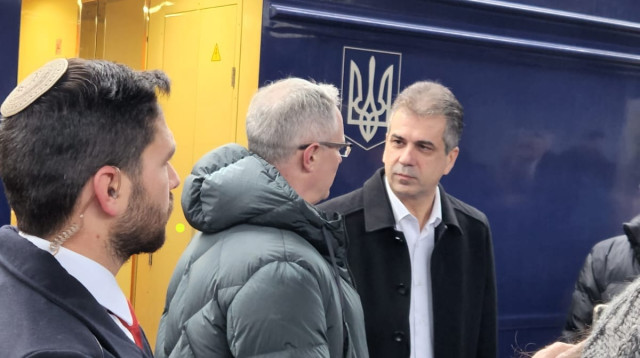 שר החוץ אלי כהן מתקבל בקייב (צילום: FJCU)