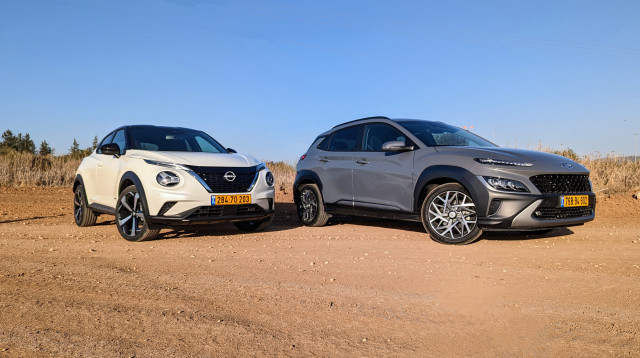 יונדאי קונה אפורה מול ניסאן ג'וק לבנה (צילום: קינן כהן)