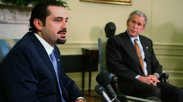סעד אל-חרירי וג'ורג' בוש בבית הלבן  (צילום: gettyimages)
