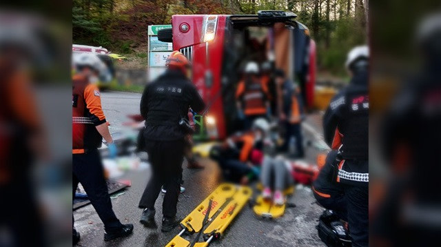 תאונת האוטובוס בדרום קוריאה (צילום: מכבי האש של צ'ונגבוק)