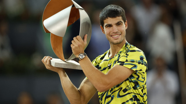 קרלוס אלקראס טניסאי ספרדי, זוכה טורניר מדריד (צילום: רויטרס)