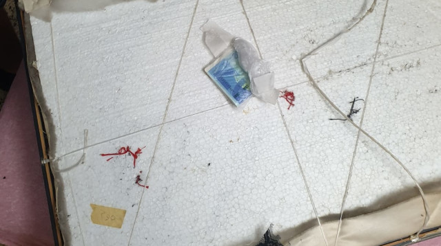 הכסף שהוסלק מאחורי התמונה בדירת החשוד (צילום: דוברות המשטרה)