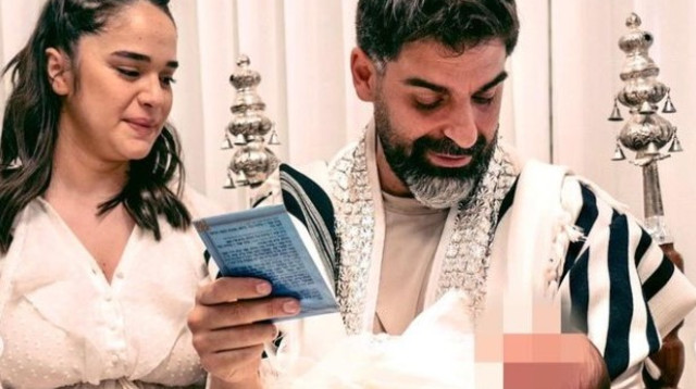 רותם כהן ושי שגיא בברית בנם הבכור (צילום: צילום מסך מתוך אינסטגרם)