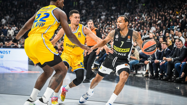 שחקן פרטיזן בלגרד, קווין פאנטר, מול ווייד בולדווין, שחקן מכבי תל אביב (צילום: אתר רשמי, Dragana Stjepanović)