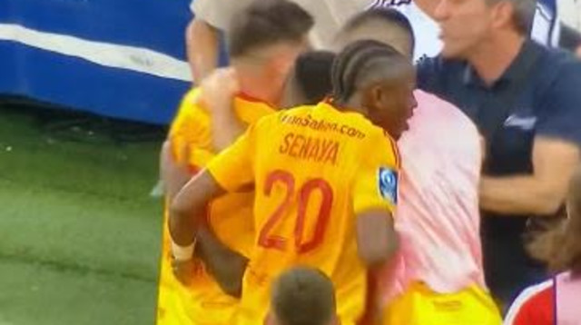 אוהד בורדו דוחף את שחקן רודז (צילום: צילום מסך, טוויטר)