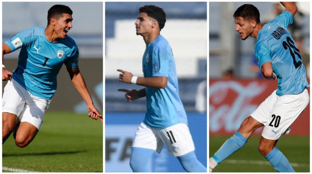 מפוצלת ענאן חלאילי, חמזה שיבלי, אחמד סלמן במדי נבחרת הנוער של ישראל (צילום: עיבוד תמונה, רויטרס, GettyImages)