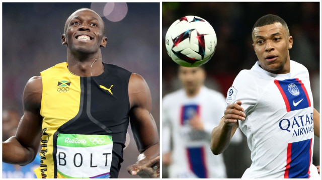 קיליאן אמבפה, יוסאין בולט (צילום: GettyImages, CHRISTOPHE SIMON/AFP)