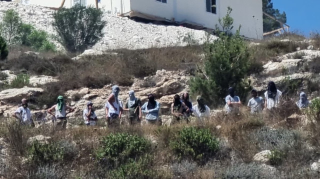 מתנחלים בכפר בורקה בשומרון (צילום: ארגון יש דין)