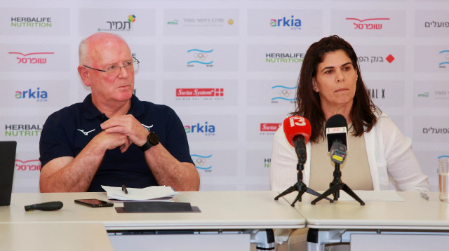 יעל ארד, גילי לוסטיג, ראשי הוועד האולימפי בישראל (צילום: קובי אליהו)