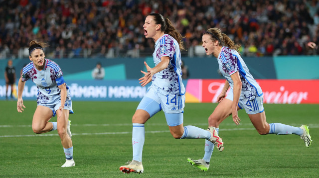 לאיה קודינה, שחקנית נבחרת ספרד נשים חוגגת (צילום: אימג'בנק  GettyImages, Buda Mendes)