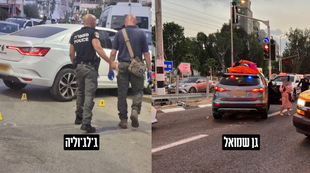 זירות האירועים בגן שמואל וג'לג'וליה (צילום: דוברות המשטרה,דוברות מד"א)