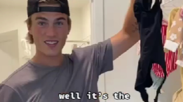 התבלבל בין הבגד של אשתו לבגד של התינוקת (צילום: מתוך טיקטוק)