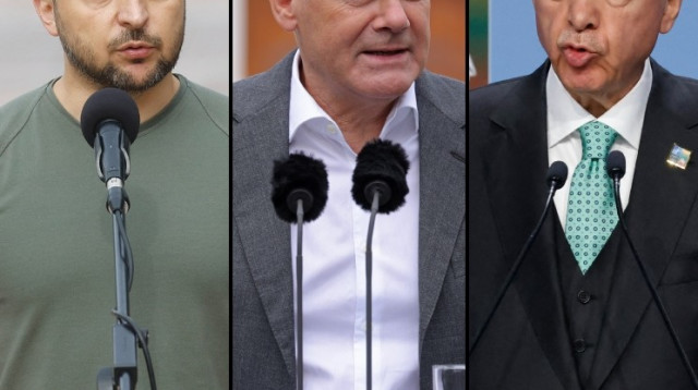 רג'יפ טאיפ ארדואן, אולף שולץ, וולודימיר זלנסקי (צילום: gettyimages)