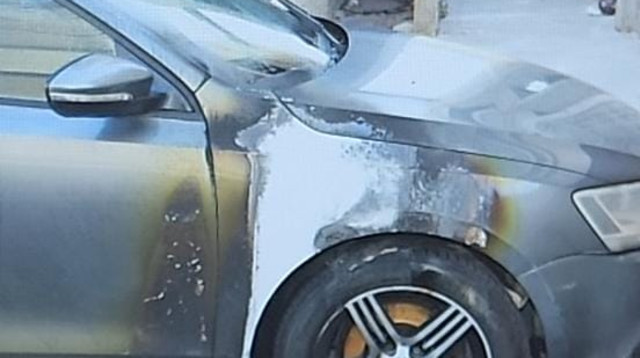 הצתת רכב בטובא זנגרייה (צילום: דוברות המשטרה)