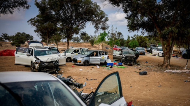 זירת הטבח במסיבת הטבע ברעים, מבצע חרבות ברזל (צילום: חיים גולדברג, פלאש 90)