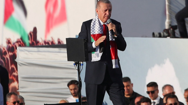 ארדואן בעצרת למען עזה באיסטנבול (צילום: REUTERS/Dilara Senkaya)