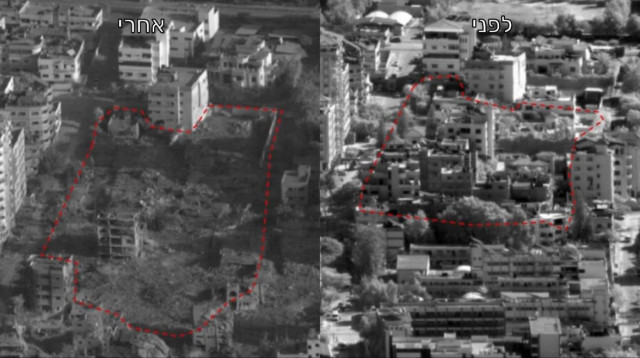 שכונה ברצועת עזה - מימין, לפני - משמאל, אחרי (צילום: דובר צה"ל)