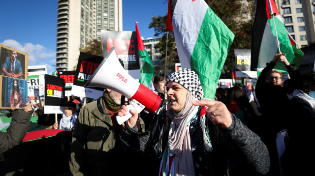 מפגינים פרו פלסטינים (צילום: רויטרס)