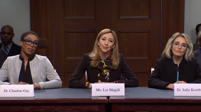 שחקניות SNL מחקות את ראשי האוניברסיטאות בדיון בקונגרס (צילום: צילום מסך NBC)