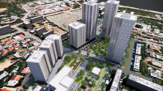 הדמיית תוכנית ההתחדשות העירונית בטירת הכרמל (צילום: סטודיו יגאל לוי אדריכלים)