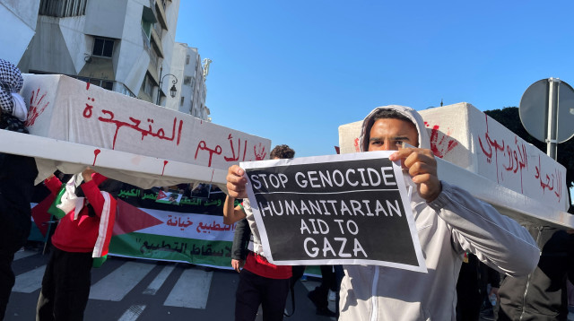 הפגנה פרו פלסטינית במרוקו (צילום: REUTERS/Ahmed El Jechtimi)