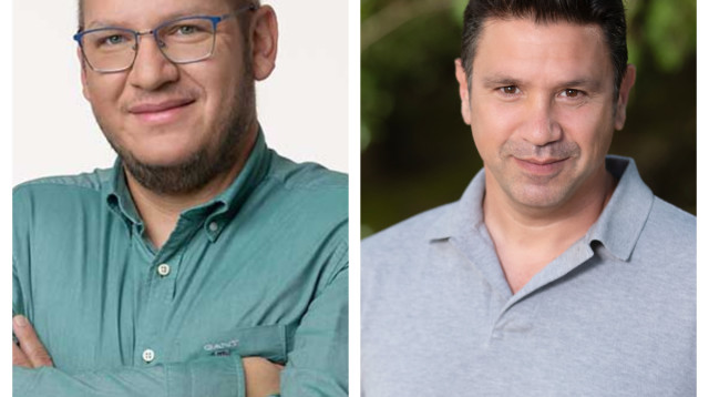 מתכסחים. אסנהיים ולוינסון (צילום: ללא,יונתן בלום עבור 103FM)