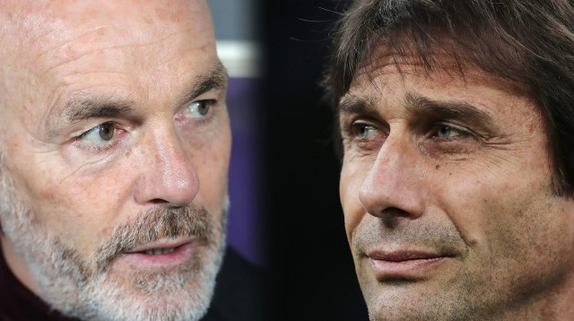 אנטוניו קונטה לצד סטפנו פיולי מאמן מילאן (צילום: GettyImages)