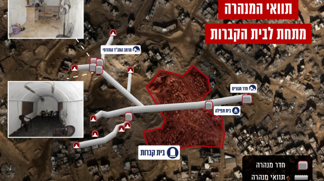 תוואי המנהרה שאותרה מתחת לבית קברות (צילום: דובר צה"ל)