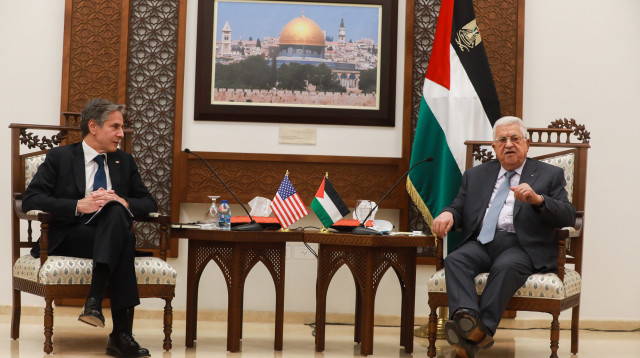 אבו מאזן ואנתוני בלינקן ברמאללה (צילום: ארכיון פלאש 90)