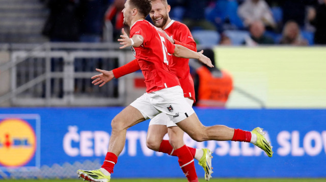 כריסטוף באומגרטנר שחקן נבחרת אוסטריה חוגג שער (צילום: רויטרס)