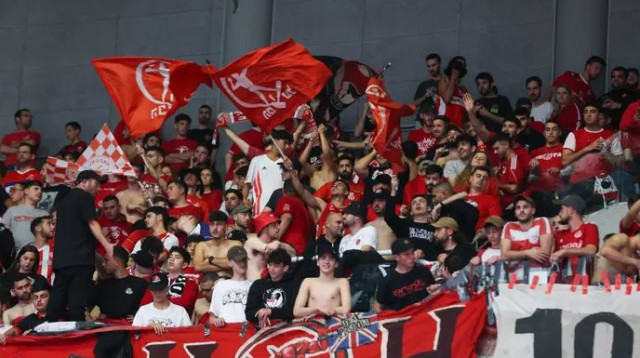 נהנו מהמופע של קבוצתם. אוהדי הפועל תל אביב (צילום: לירון מולדובן)