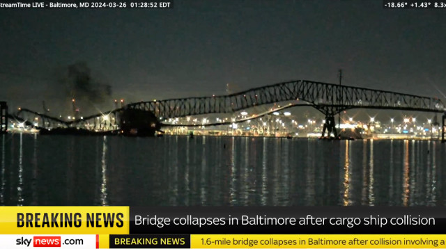 קריסת גשר בבולטימור (צילום: צילום מסך SKY NEWS)