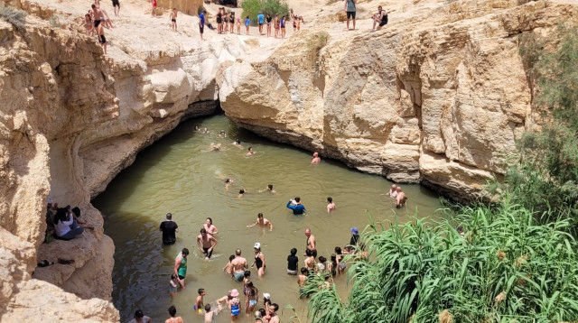 נהנים מהמים בעין ירקעם (צילום: רשות הטבע והגנים)