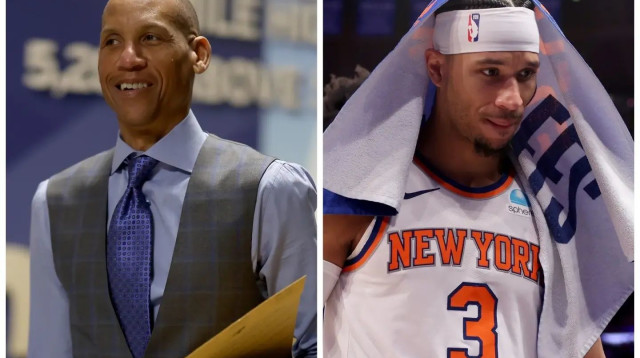 שחקן העבר והפרשן רג'י מילר לצד שחקן ניו יורק ג'וש הארט (צילום: GettyImages, Elsa)