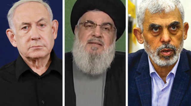 סינוואר, נסראללה, נתניהו (צילום: רשתות ערביות,עטיה מוחמד פלאש 90,דנה קופל, פול (פלאש 90))