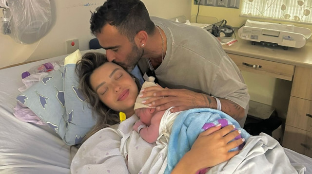 אליאב אוזן, ארוסתו שלי קורן והבן שנולד (צילום: צילום מסך אינסטגרם)