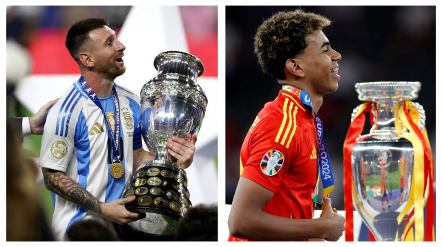 ליאונל מסי לצד לאמין ימאל (צילום: עיבוד תמונה, אילוסטרציה)