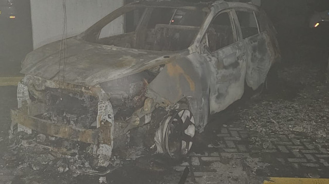 הרכב שעלה באש בחיפה (צילום: כבאות והצלה)