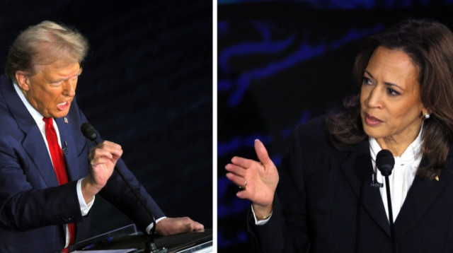 דברי הסיכום בסוף העימות. טראמפ והאריס (צילום: רויטרס)