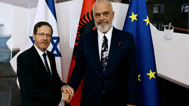 נשיא המדינה, בוז'י הרצוג וראש ממשלת אלבניה, אדי רמה (צילום: דוברות בית הנשיא)