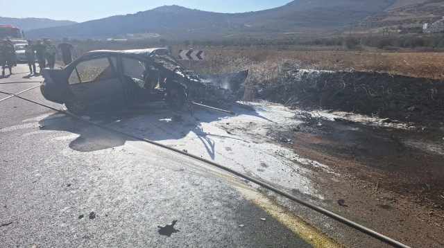 זירת התאונה בכביש 555 (צילום: דוברות מד"א)