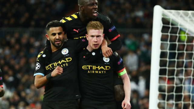 שחקני מנצ'סטר סיטי, קווין דה בראונה, ריאד מחרז, בנז'מן מנדי (צילום: רויטרס)