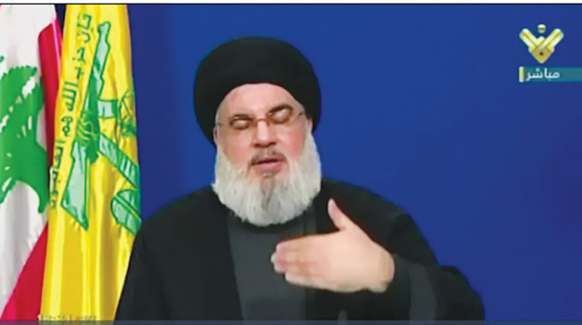 נסראללה בנאומו האחרון (צילום: רויטרס)