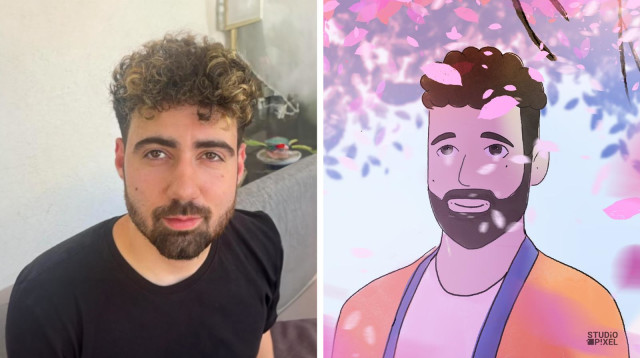 גיא גלבוע דלאל שנחטף במסיבת הנובה, מציאות לצד הנפשה באנימציה  (צילום: חן חפץ ,סטודיו פיקסר)